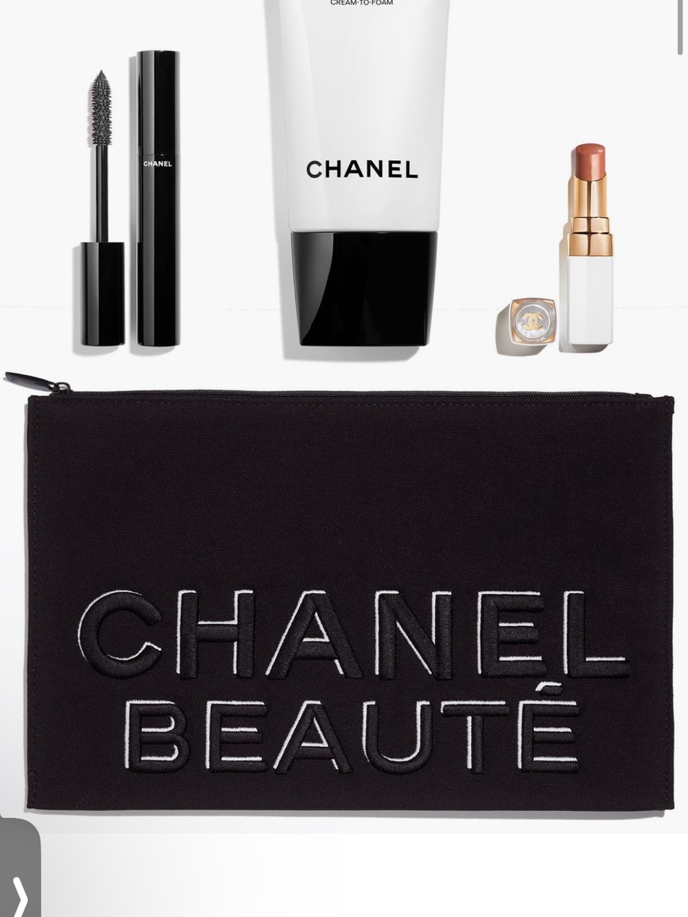 CHANEL Black Embroidered 'CHANEL BEAUTÉ' Cosmetic Pouch